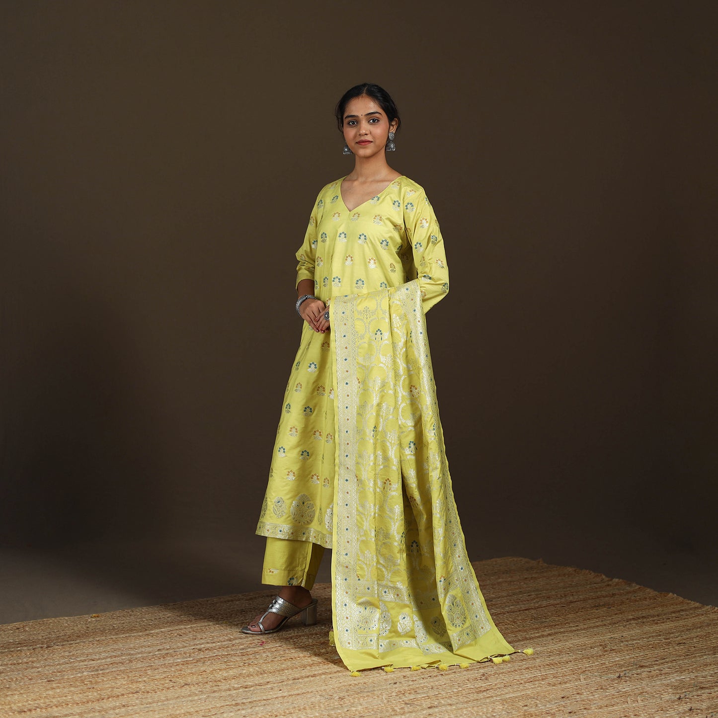 Banarasi Brocade Chiniya Silk Suit Set with Dupatta for Women 05