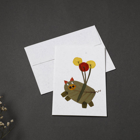 Pig - Handmade Paper Greeting Card with Envelope