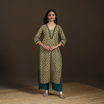Ajrakh Hand Block Print Natural Dyed Cotton Straight Long Kurta for women 28
