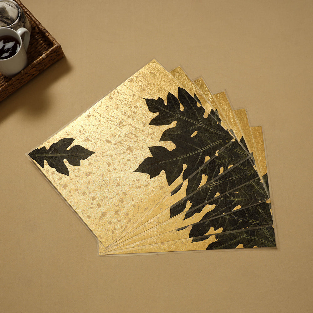 Gold - Papaya Leaf Art Work Tablemats (Set of 6)