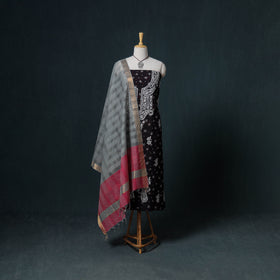 Lucknowi Chikankari Hand Work Unstitched Dress Material: Kurta & Dupatta with Jewellery 37