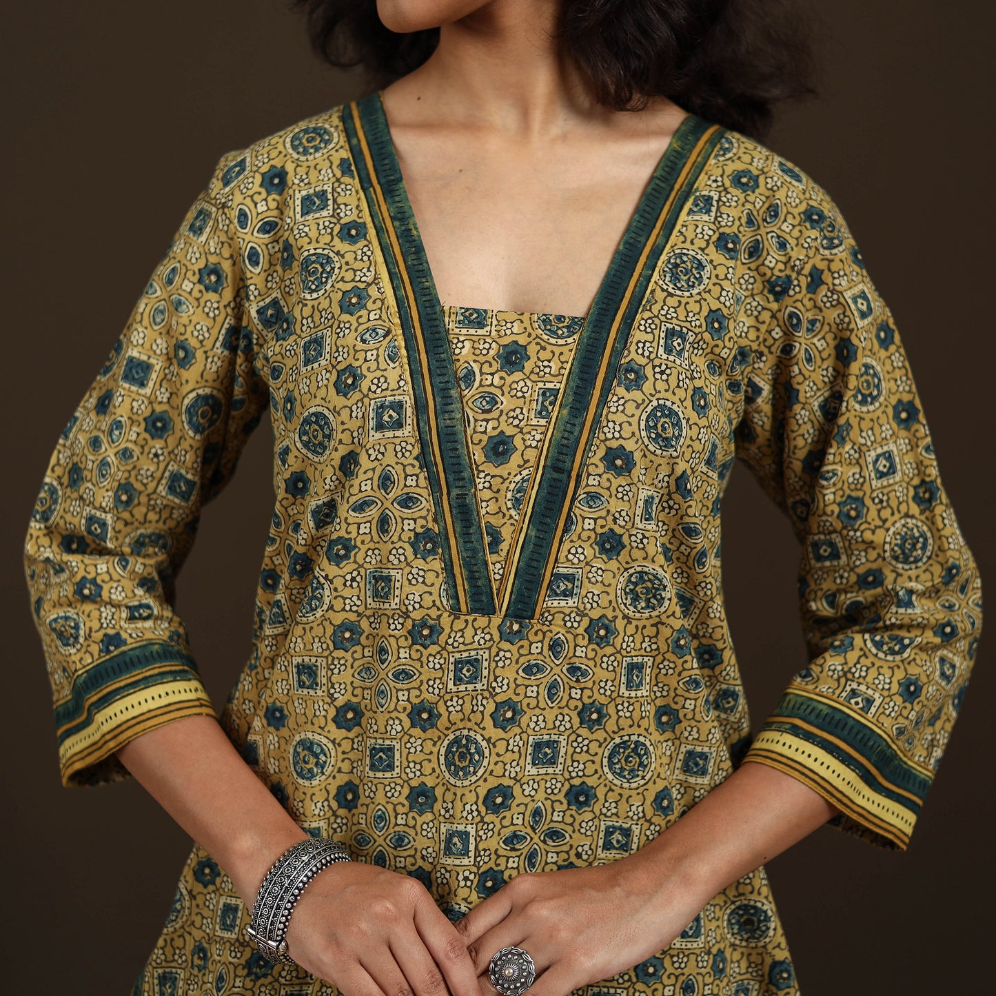 Ajrakh Hand Block Print Natural Dyed Cotton Straight Long Kurta for women 28
