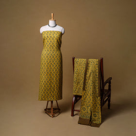 Woolen Ajrakh Hand Block Print Unstitched Dress Material: Kurta, Bottom with Dupatta 18