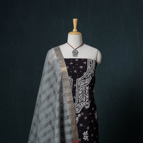 Lucknowi Chikankari Hand Work Unstitched Dress Material: Kurta & Dupatta with Jewellery 37