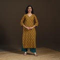 Ajrakh Hand Block Print Natural Dyed Cotton Thread Work Straight Long Kurta for women 09