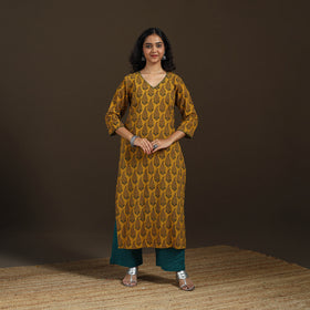 Ajrakh Hand Block Print Natural Dyed Cotton Thread Work Straight Long Kurta for women 09