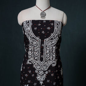 Lucknowi Chikankari Hand Work Unstitched Dress Material: Kurta & Dupatta with Jewellery 37