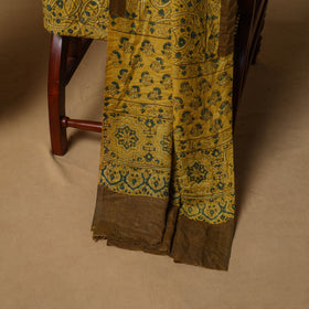 Woolen Ajrakh Hand Block Print Unstitched Dress Material: Kurta, Bottom with Dupatta 18