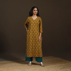 Ajrakh Hand Block Print Natural Dyed Cotton Thread Work Straight Long Kurta for women 09