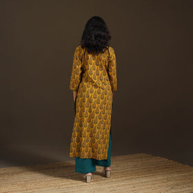 Ajrakh Hand Block Print Natural Dyed Cotton Thread Work Straight Long Kurta for women 09