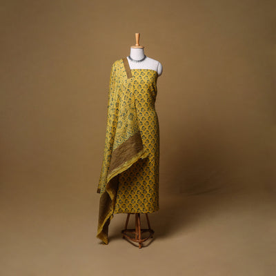 Woolen Ajrakh Hand Block Print Unstitched Dress Material: Kurta, Bottom with Dupatta 18