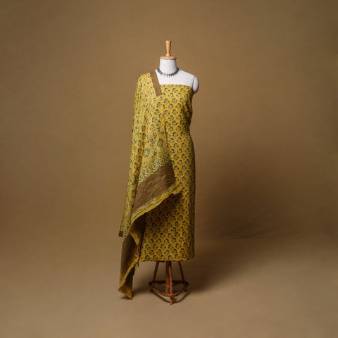 Woolen Ajrakh Hand Block Print Unstitched Dress Material: Kurta, Bottom with Dupatta 18