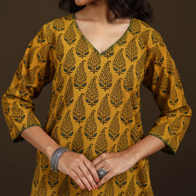 Ajrakh Hand Block Print Natural Dyed Cotton Thread Work Straight Long Kurta for women 09