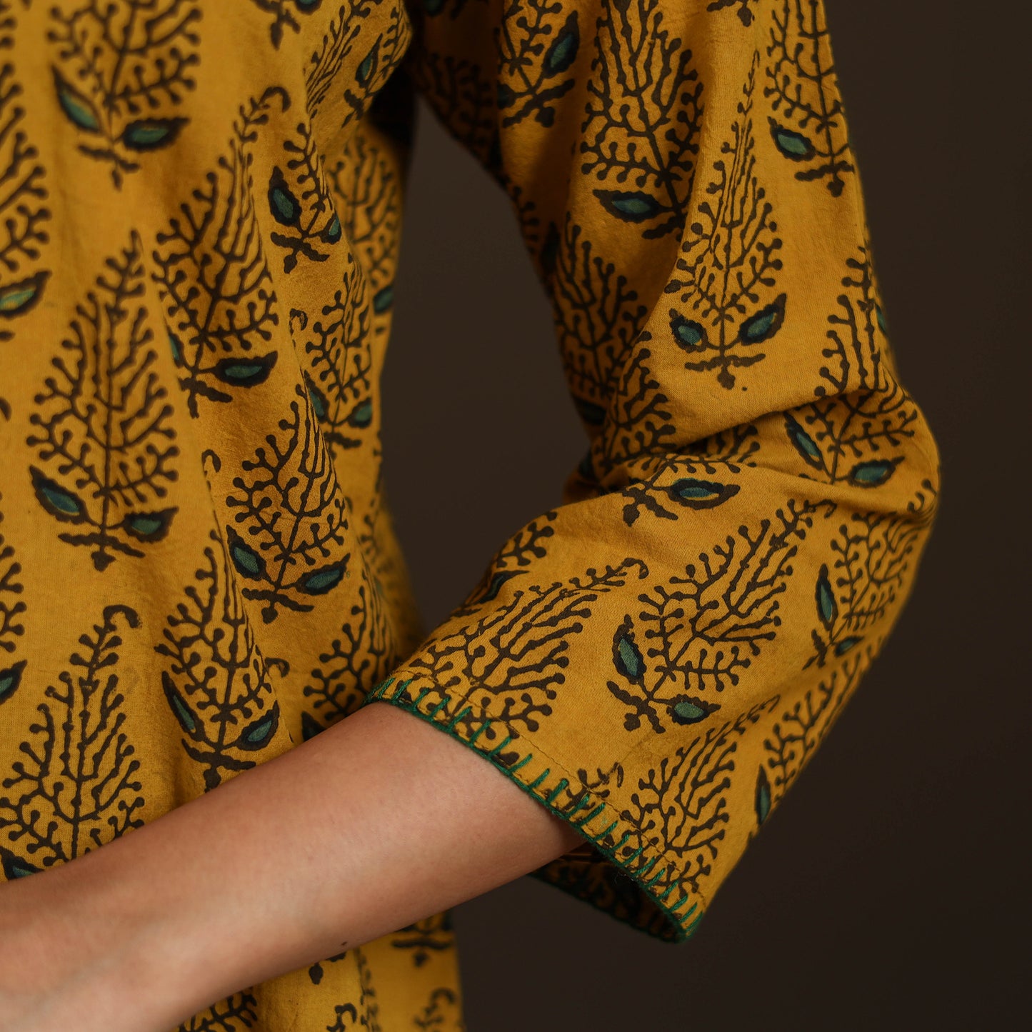 Ajrakh Hand Block Print Natural Dyed Cotton Thread Work Straight Long Kurta for women 09