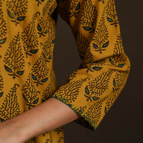 Ajrakh Hand Block Print Natural Dyed Cotton Thread Work Straight Long Kurta for women 09