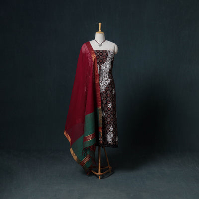 Lucknowi Chikankari Hand Work Unstitched Dress Material: Kurta & Dupatta with Jewellery 38