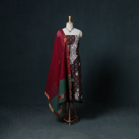 Lucknowi Chikankari Hand Work Unstitched Dress Material: Kurta & Dupatta with Jewellery 38