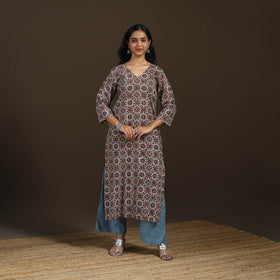 Ajrakh Hand Block Print Natural Dyed Cotton Straight Long Kurta for women 20