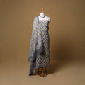 Beige - Woolen Ajrakh Hand Block Print Unstitched Dress Material: Kurta, Bottom with Dupatta 19