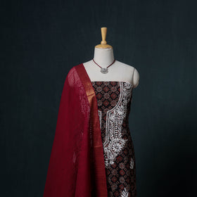 Lucknowi Chikankari Hand Work Unstitched Dress Material: Kurta & Dupatta with Jewellery 38