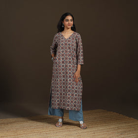Ajrakh Hand Block Print Natural Dyed Cotton Straight Long Kurta for women 20