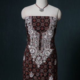 Lucknowi Chikankari Hand Work Unstitched Dress Material: Kurta & Dupatta with Jewellery 38