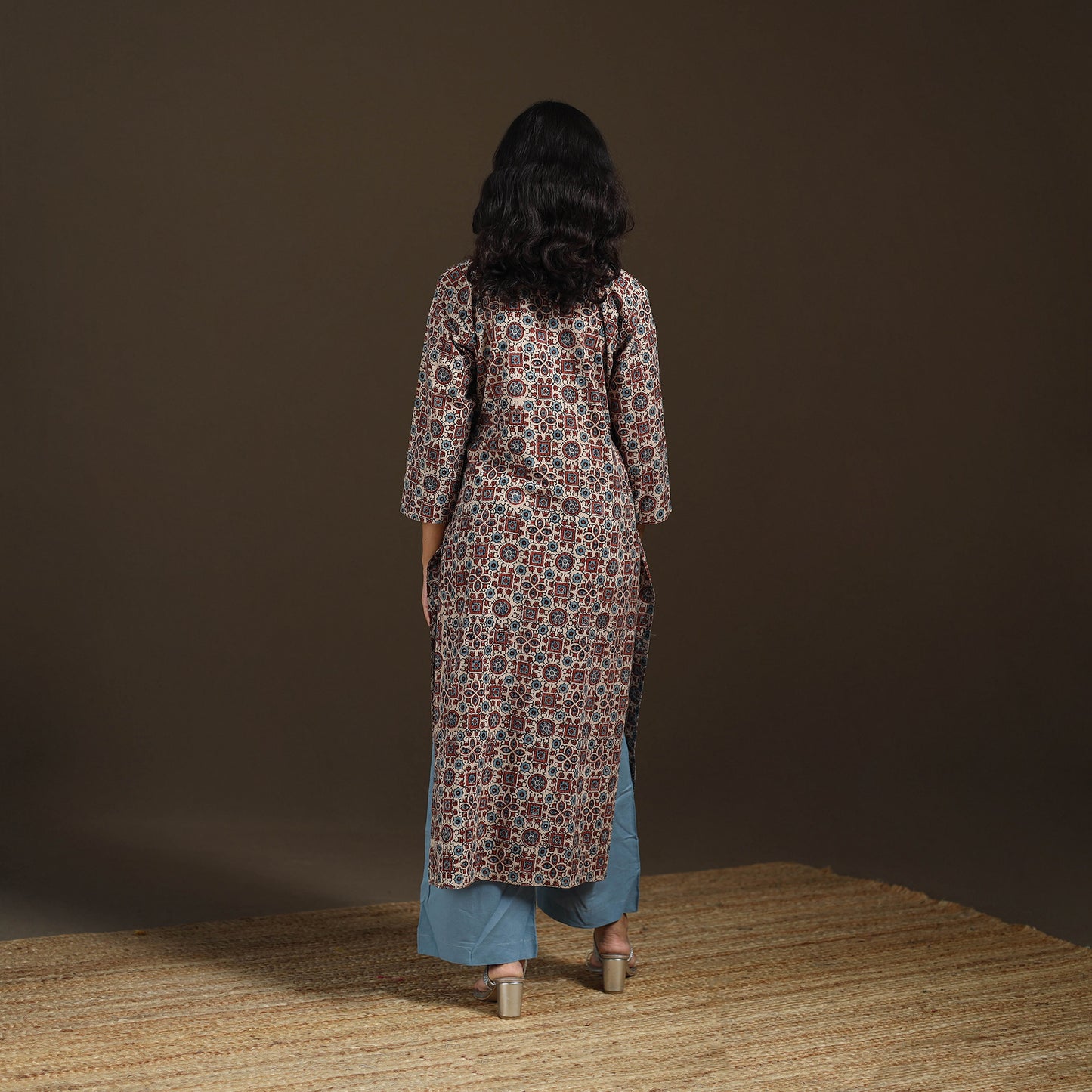 Ajrakh Hand Block Print Natural Dyed Cotton Straight Long Kurta for women 20