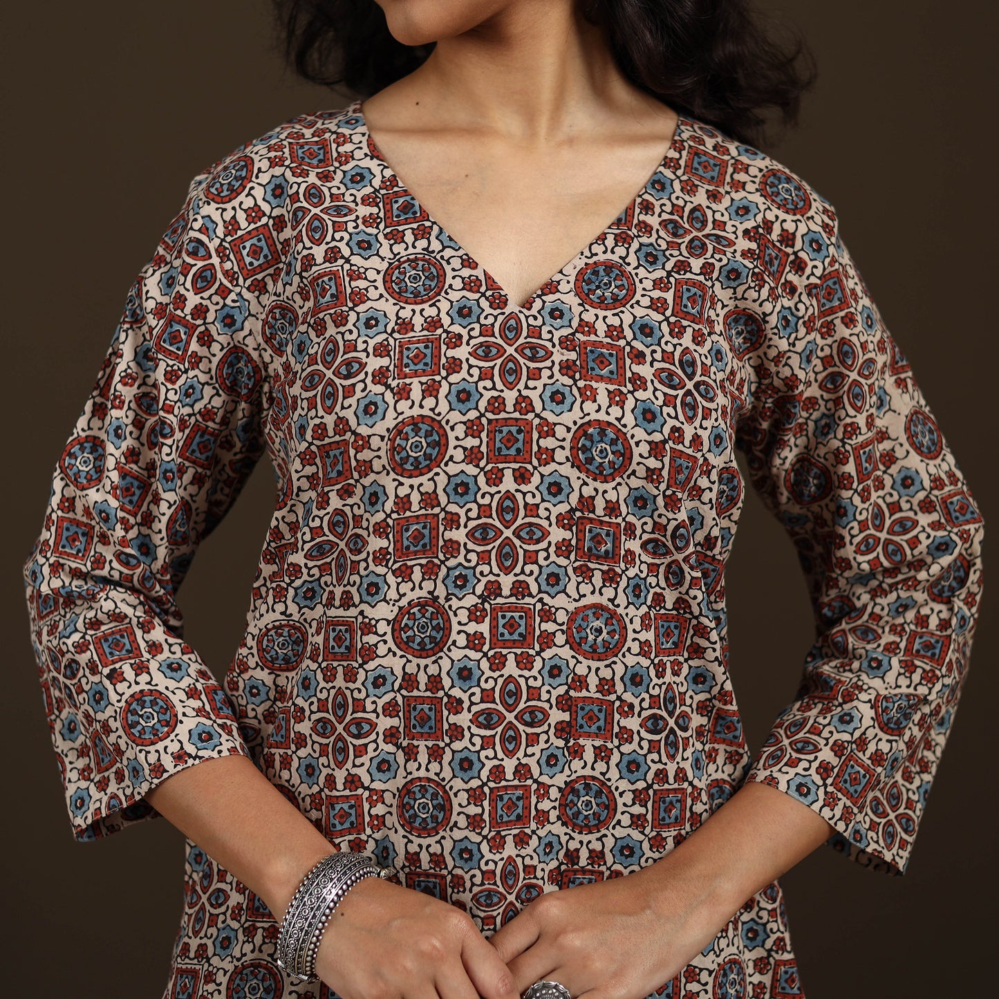 Ajrakh Hand Block Print Natural Dyed Cotton Straight Long Kurta for women 20