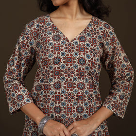 Ajrakh Hand Block Print Natural Dyed Cotton Straight Long Kurta for women 20