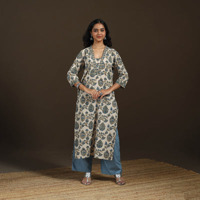 Ajrakh Hand Block Print Natural Dyed Cotton Straight Long Kurta for women 05