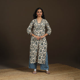 Ajrakh Hand Block Print Natural Dyed Cotton Straight Long Kurta for women 05