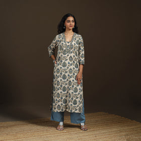 Ajrakh Hand Block Print Natural Dyed Cotton Straight Long Kurta for women 05