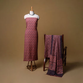 Woolen Ajrakh Hand Block Print Unstitched Dress Material: Kurta, Bottom with Dupatta 20
