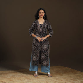 Ajrakh Hand Block Print Natural Dyed Cotton Straight Long Kurta for women 27