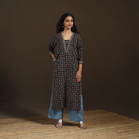 Ajrakh Hand Block Print Natural Dyed Cotton Straight Long Kurta for women 27