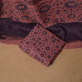Woolen Ajrakh Hand Block Print Unstitched Dress Material: Kurta, Bottom with Dupatta 20