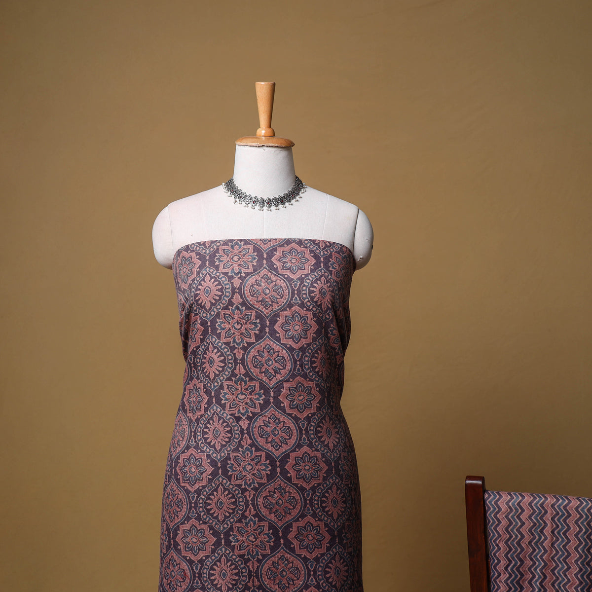 Woolen Ajrakh Hand Block Print Unstitched Dress Material: Kurta, Bottom with Dupatta 21