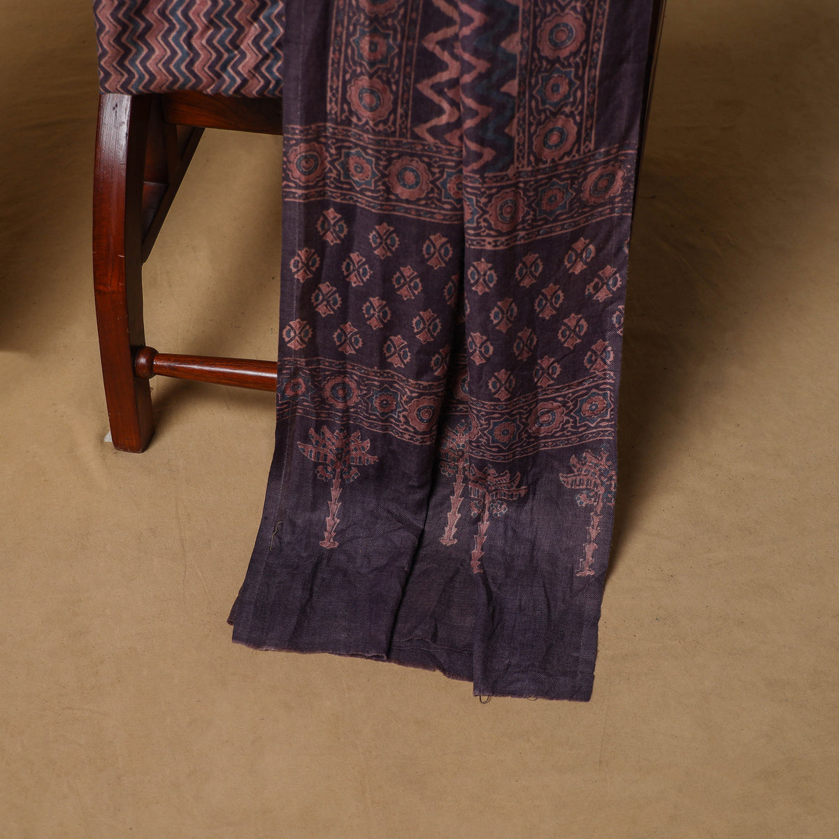Woolen Ajrakh Hand Block Print Unstitched Dress Material: Kurta, Bottom with Dupatta 21