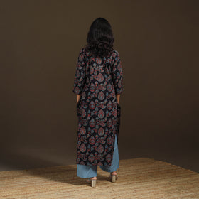 Ajrakh Hand Block Print Natural Dyed Cotton Thread Work Straight Long Kurta for women 10