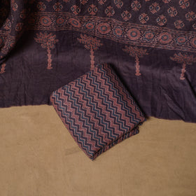 Woolen Ajrakh Hand Block Print Unstitched Dress Material: Kurta, Bottom with Dupatta 21