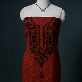Lucknowi Chikankari Hand Work Unstitched Dress Material: Kurta & Dupatta with Jewellery 40