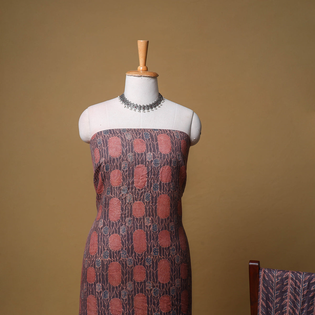 Woolen Ajrakh Hand Block Print Unstitched Dress Material: Kurta, Bottom with Dupatta 22