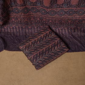 Woolen Ajrakh Hand Block Print Unstitched Dress Material: Kurta, Bottom with Dupatta 22