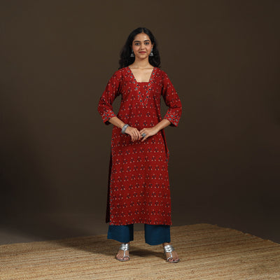 Ajrakh Hand Block Print Natural Dyed Cotton Straight Long Kurta for women 29