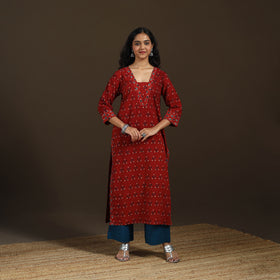 Ajrakh Hand Block Print Natural Dyed Cotton Straight Long Kurta for women 29