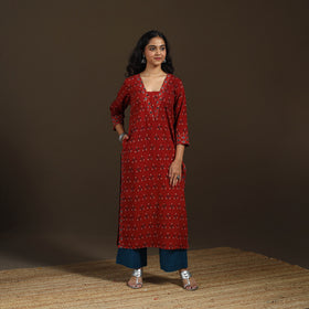 Ajrakh Hand Block Print Natural Dyed Cotton Straight Long Kurta for women 29