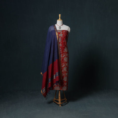 Lucknowi Chikankari Hand Work Unstitched Dress Material: Kurta & Dupatta with Jewellery 41