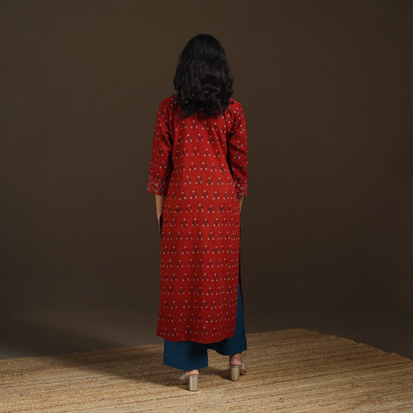 Ajrakh Hand Block Print Natural Dyed Cotton Straight Long Kurta for women 29
