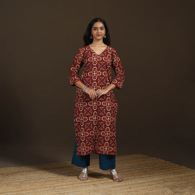 Ajrakh Hand Block Print Natural Dyed Cotton Straight Long Kurta for women 19