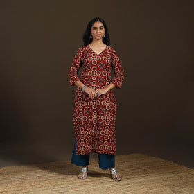 Ajrakh Hand Block Print Natural Dyed Cotton Straight Long Kurta for women 19